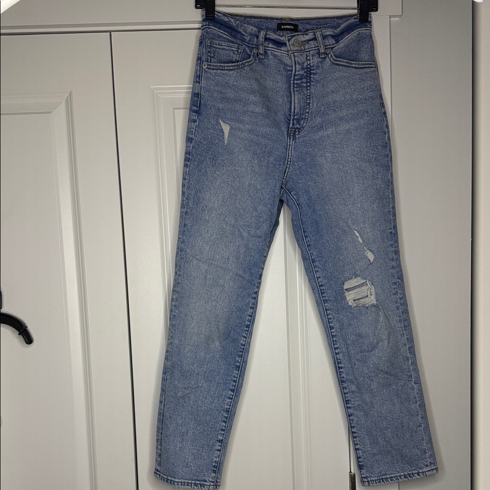 Express Light Blue Mom Jean Super High Rise - Picture 1 of 8